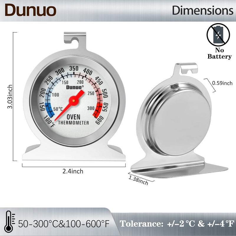 DUNUO 2-Pack Oven Thermometer for Gas Oven, 50-300°C/100-600°F Smoker Temperature Gauge with 304 Stainless Steel, Analog Instant Read Cooking Thermometer - Image 2